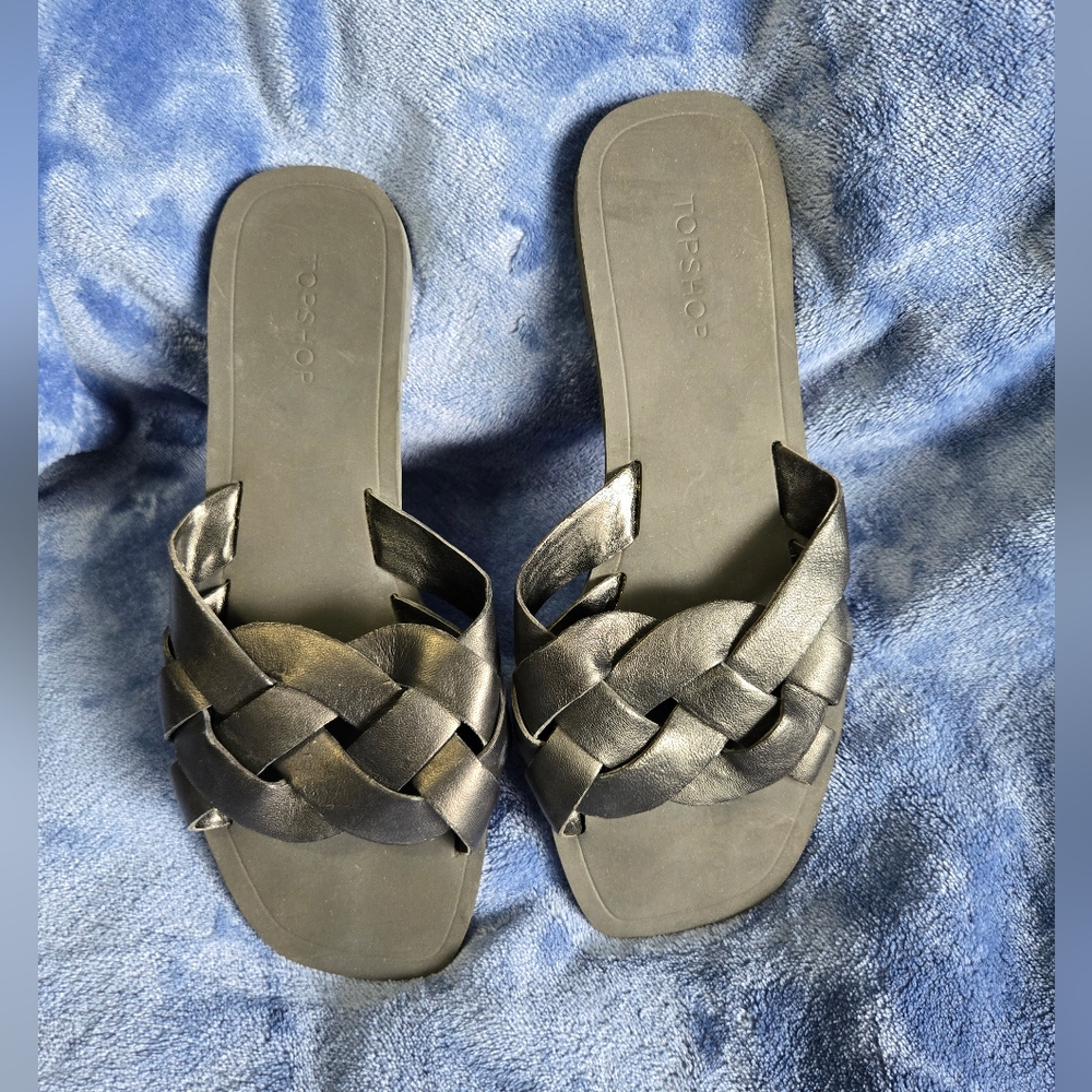 🟢 Topshop Black Braided Slide Sandals